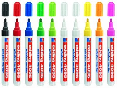 Produktbild Edding Kreidemarker 4095 (Rot, Weiss, Neonorange, Neonrosa, Blau, Hellgrün, Neongelb, Schwarz, Grün, 3 mm, 10 x)