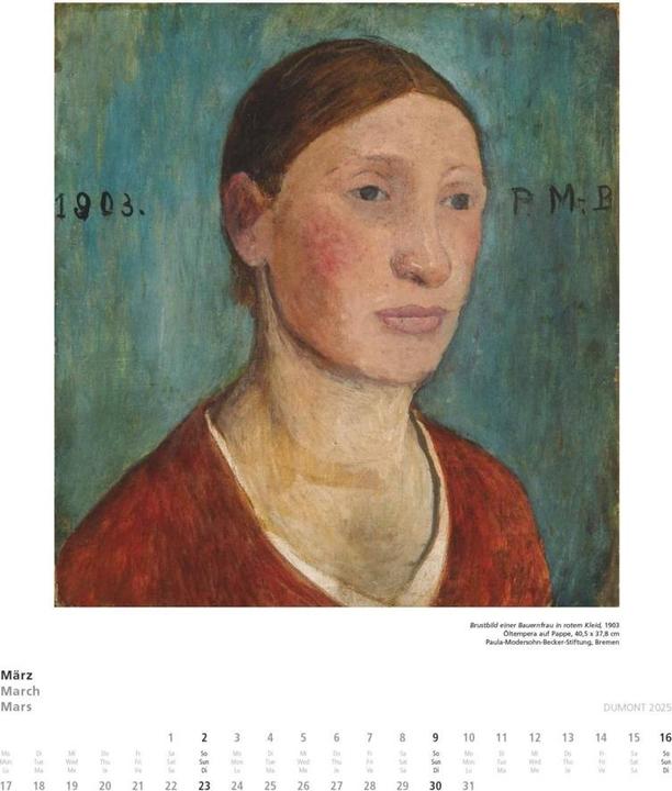 Actual product image Paula Modersohn-Becker 2025 - Art Calendar - Wall Calendar in 34,5 x 40 cm format - Sp (Hardcover, German)
