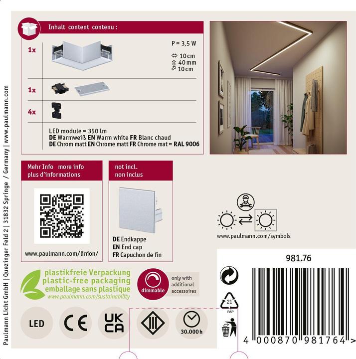 Produktbild Paulmann Lichtkanalsystem Linion Lichtkanal Ecke (350 lm)
