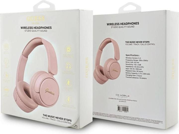 Productafbeelding Guess Headphones Bluetooth 5.3 Metal Logo Script pink (30 h, Draadloze)