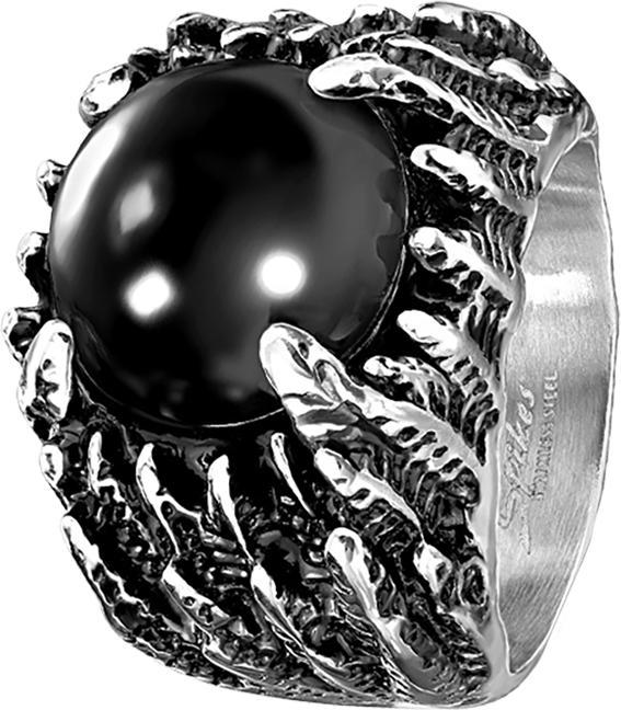 Star Piercing Ring silber schwarzer Stein in Klauen (69, Stahl)