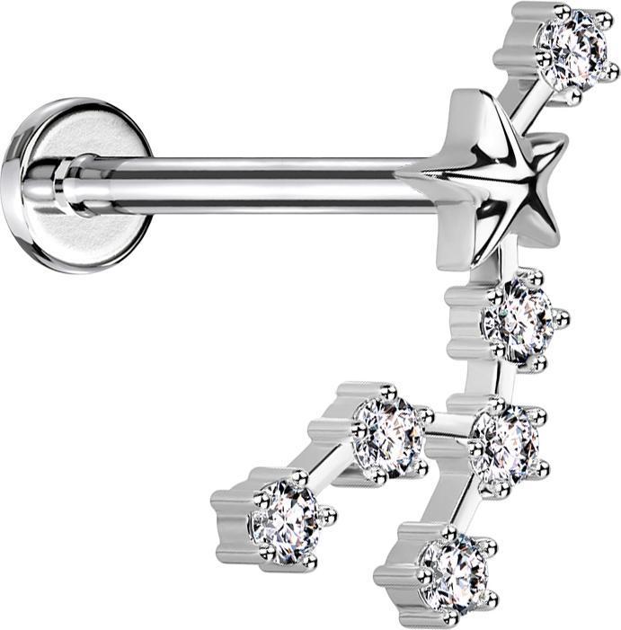 Produktbild Star Piercing Micro Labret Innengewinde silber Sternzeichen Löwe mit Kristallen (Chirurgenstahl 316L, Messing)