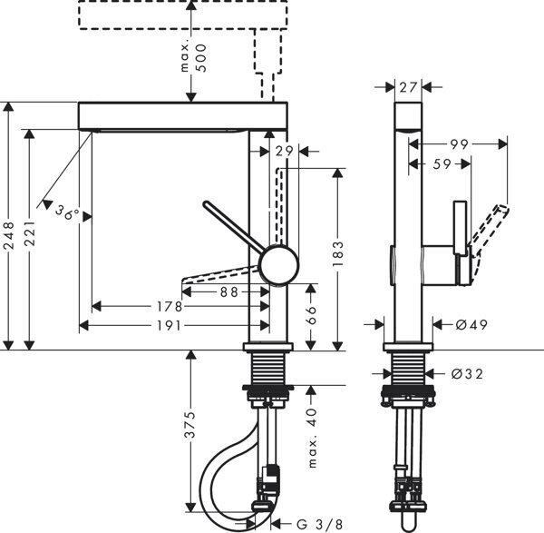 Produktbild hansgrohe Waschtischarmatur mit Einhebelmischer Finoris schwarz 76063670