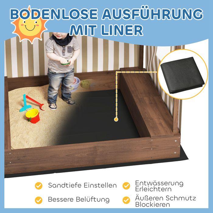 Produktbild Swisshandel24 Sandkasten mit Vordach und Netztür 142 x 101,5cm Sandkiste aus Holz mit Sitzbank