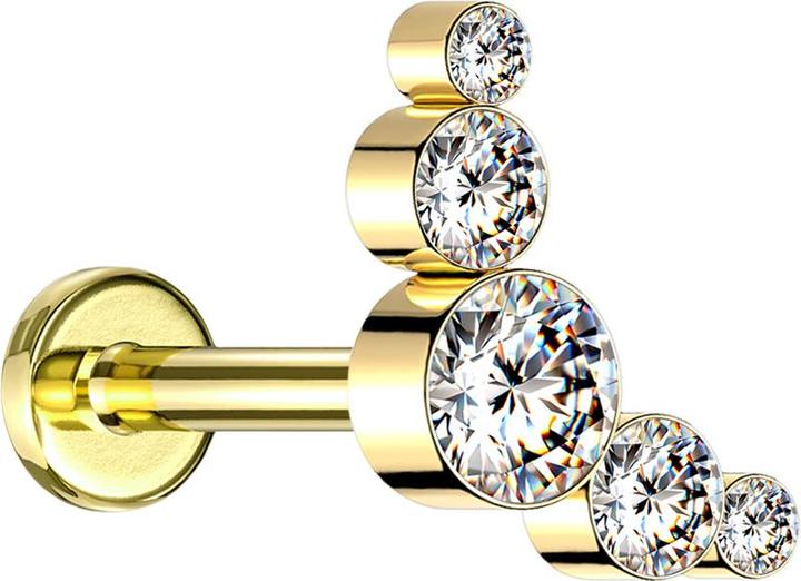 Star Piercing Micro Labret Innengewinde vergoldet fünf Kristalle silber (ohne Messing, Chirurgenstahl 316L)