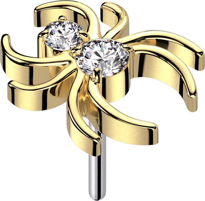 Star Piercing Threadless Spinne vergoldet Kristalle silber (Titan G23, ohne Messing)