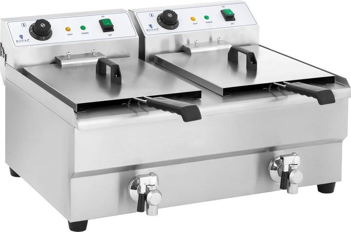 Produktbild Royal Catering Fritteuse Fritöse Edelstahl Gastro Profi Kaltzone Elektrische 2 x 16L Ablasshahn