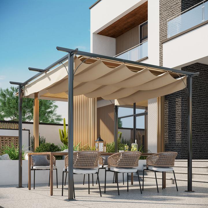 Produktbild Outsunny Pergola Pavillon 3 x 3 m mit Schiebedach, UV-Schutz Alu Beige (300 cm, 300 cm)