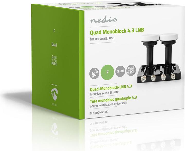 Produktbild Nedis LNB Quad Monoblock 4,3 ° Ausgangsanschluss: 4X F-Connector Rauschmass Bereich: 0.85 dB Konvers (Quad LNB)