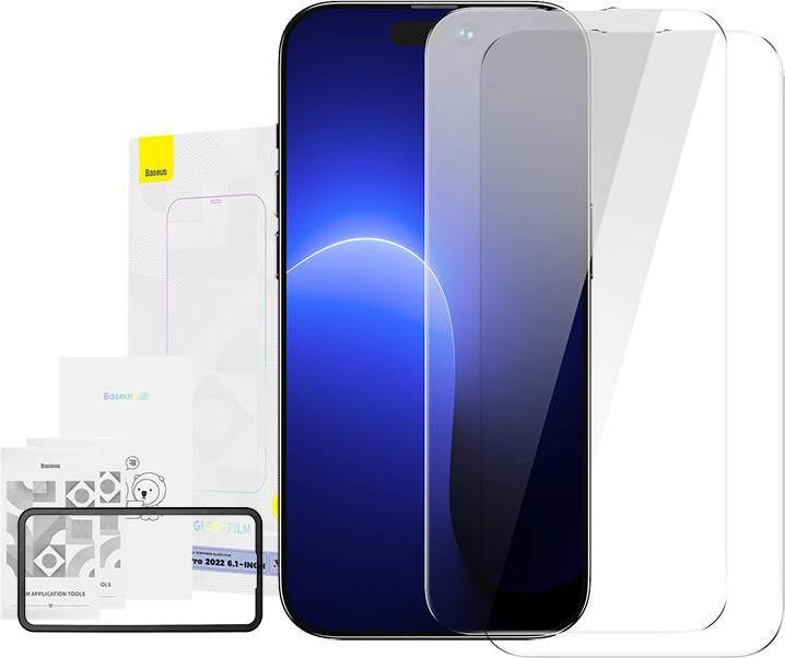Image du produit Baseus Tout-verre Crystal Tempered Glass EasyStick Film iP14 (Pack de 2) (2 pièce(s), Apple iPhone 14 Pro)