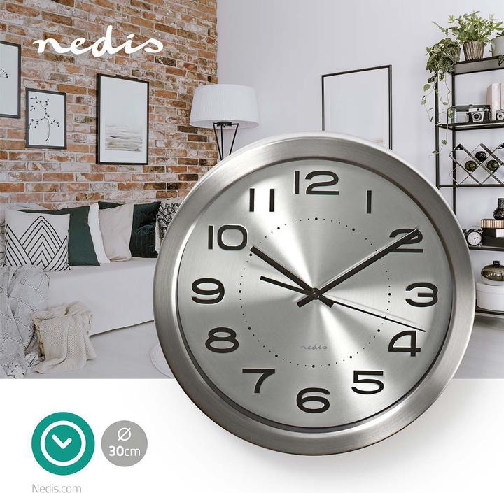 Produktbild Nedis Wanduhr | Durchmesser: 300 mm | Edelstahl | Silber (30 cm)