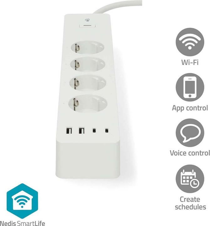 Produktbild Nedis SmartLife Power Strip Wi-Fi | Hybrid (CEE 7/7) / USB A / USB-C™ | 16 A | 3680 W | 2.00 m | 0 -