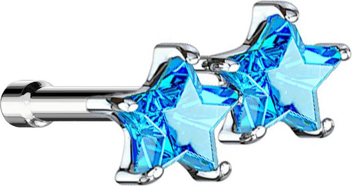 Immagine prodotto Star Piercing Nasenstecker gerade silber Doppelstern aqua (Ottone, Acciaio chirurgico 316L)