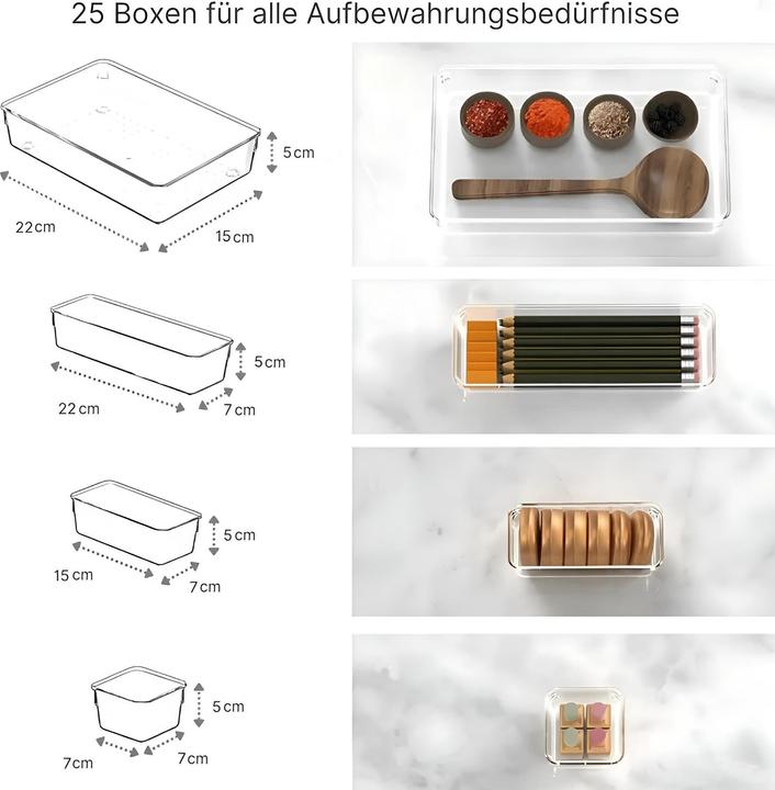 Image du produit Novidarte Schubladen-Organizer 25 Stk. (22 x 15 x 5 cm, 22 x 7 x 5 cm, 15 x 7 x 5 cm, 7 x 7 x 5 cm)
