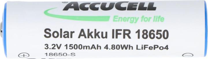 Produktbild AccuCell Akku Solar 18650 IFR mit Kopf ungeschützt (1 Stk., 18650, 1500 mAh)