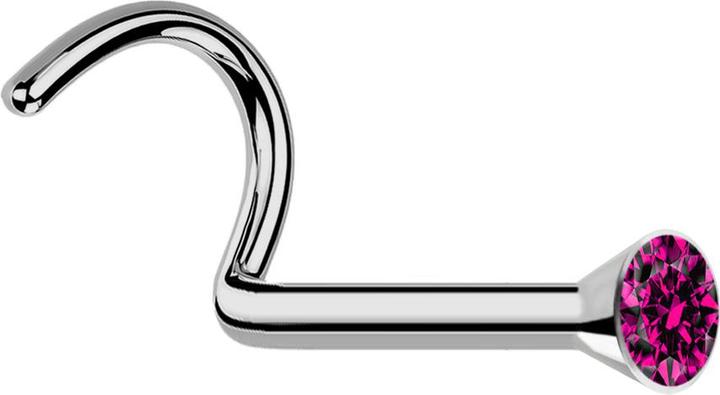 Produktbild Star Piercing Nasenstecker gebogen silber mit Kristall fuchsia (Titan G23, ohne Messing)