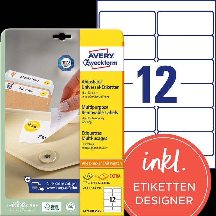 Produktbild Avery Universal-Etiketten, ablösbar
