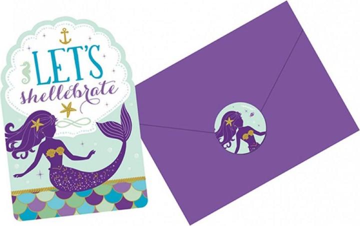Produktbild Amscan 8 Einladungskarten Mermaid Wishes (6 Stk.)