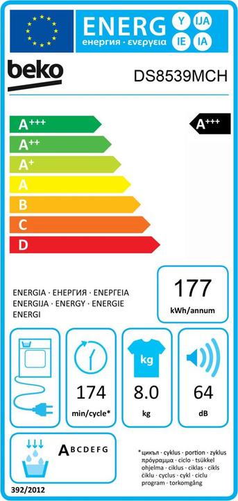 Energy Label Beko DS8539MCH (8 kg, Right)