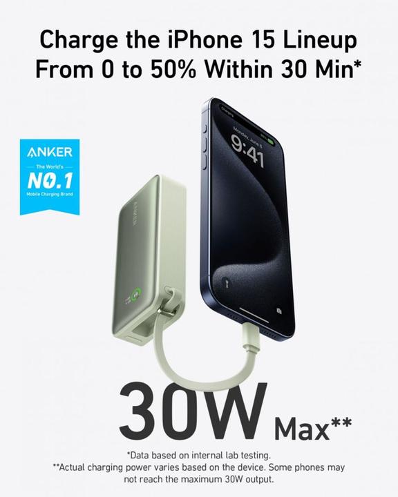 Productafbeelding Anker 545 Nano Power Bank 10000mAh PD 30W groen (10000 mAh, 30 W, 30 Wh)