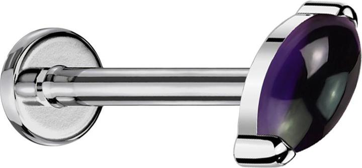 Star Piercing Micro Threadless Labret silber Ovaler Amethyst Stein (Titan G23, ohne Messing, Mineralisch)