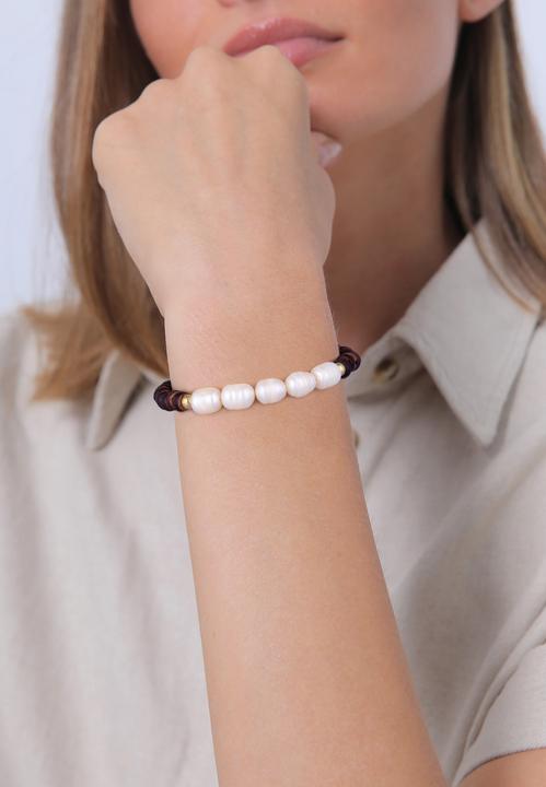 Immagine prodotto Elli Bracciale PREMIUM Perle di cocco Perle d'acqua dolce Argento 925 (16 cm, Argento 925 placcato oro, Perle coltivate d'acqua dolce, Nessuna pietra, Plastico)