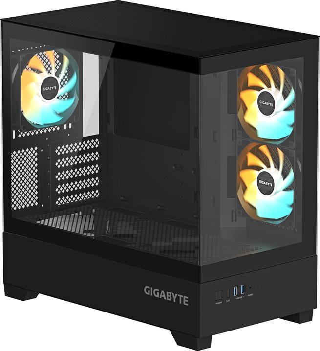 Actual product image Gigabyte case GB-C201P - Mid tower - 2xUSB 3.0 - 3x 120mm ARGB Fan - black (mATX, Mini-ITX)
