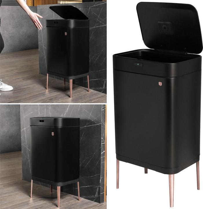 BerlingerHaus Cestino in metallo di design, con sensore, 60 litri, nero-rosa-oro (60 l)