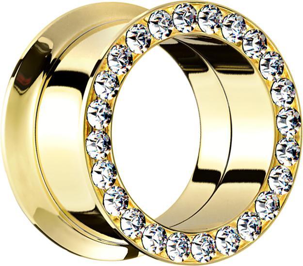Produktbild Star Piercing Flared Tunnel vergoldet mit Kristall silber (Chirurgenstahl 316L)