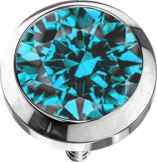 Star Piercing Dermal Anchor silber mit Kristall aqua (ohne Messing, Chirurgenstahl 316L)