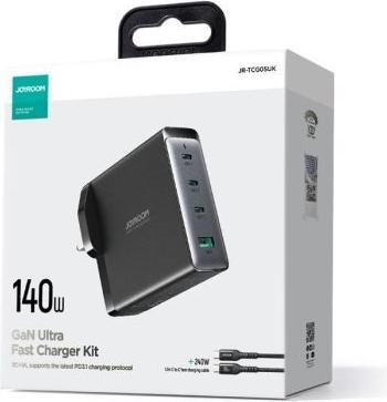 Actual product image Joyroom GaN charger UK JR-TCG05UK 140W 3x USB-C USB-A + USB-C / USB-C cable 240W 1.2m (140 W)