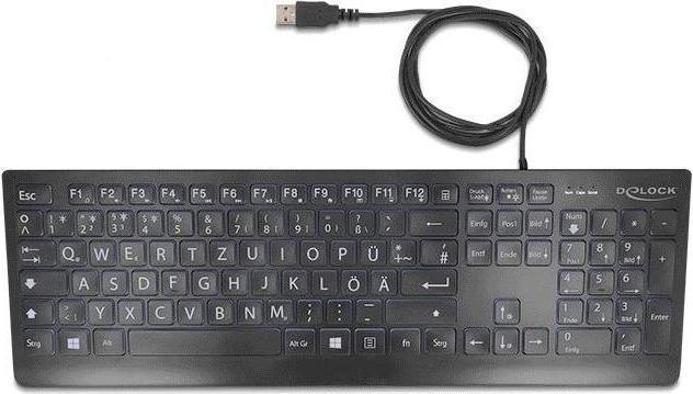Produktbild Delock USB Tastatur kabelgebunden 1,5 m schwarz mit XXL Buch (DE, Kabelgebunden)