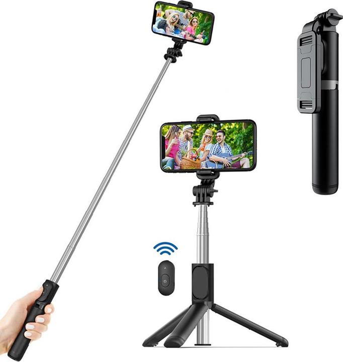 Produktbild Techsuit - Selfie Stick (Q01) - with Bluetooth Remote Control and Stable Tripod Mount, 101cm - Black