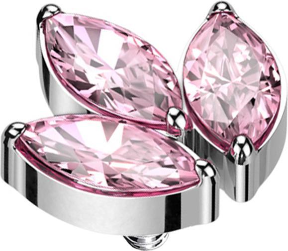Star Piercing Dermal Anchor silber drei Ovalen Kristalle pink (ohne Messing, Titan G23)