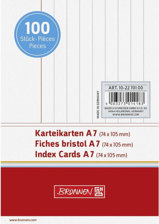 Fiches A7 alignées (A7, 190 g/m², 100 x)