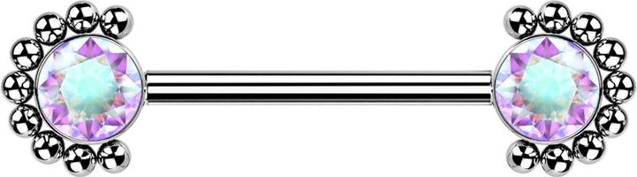 Actual product image Star Piercing Threadless Barbell silver front ball half flower crystal multicolour (Titanium G23, without brass)