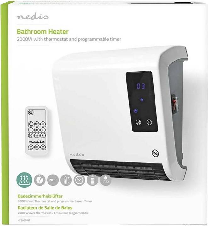 Produktbild Nedis HTBA20WT Keramik-Heizlüfter 20m² Weiss, Grau (2000 W)