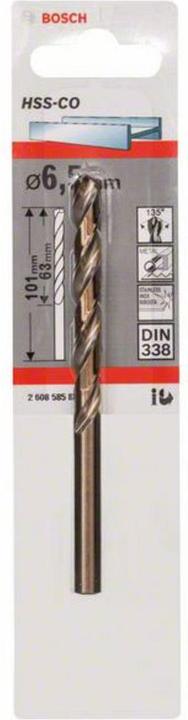 Produktbild Bosch Professional Zubehör Metallbohrer HSS-Co, DIN 338, 6,5 x 63 x 101 mm, 1er-Pack (6 mm)