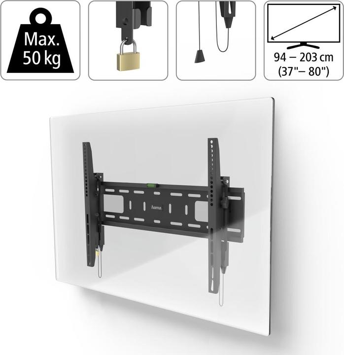 Produktbild Hama TV-Wandhalterung, neigbar, Diebstahlschutz, 203 cm (80") bis 50 kg (Wand, 80", 50 kg)