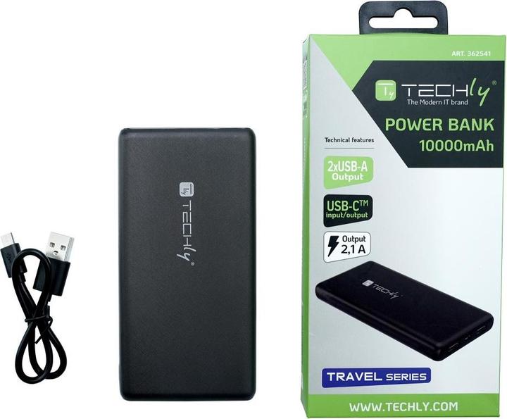 Produktbild Techly Power Bank Charger 10000mAh 2x USB 1x USB-C with USB-C Cable (10000 mAh, 10 W, 37 Wh)