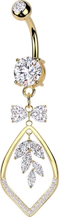 Star Piercing Banane vergoldet mit zwei Kugeln Kristall silber Anhänger Band und Rebe Kristalle silber (Messing, Chirurgenstahl 316L)