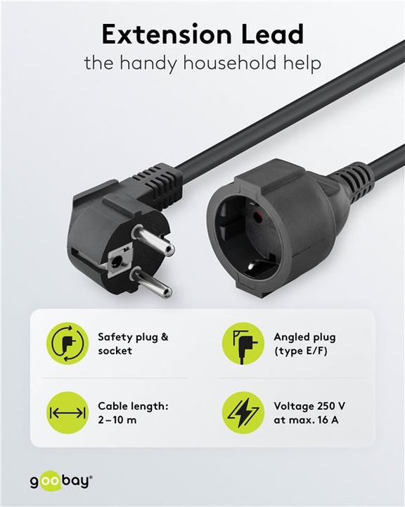 Actual product image Goobay power supply extension cable (2 m, CEE 7/4)