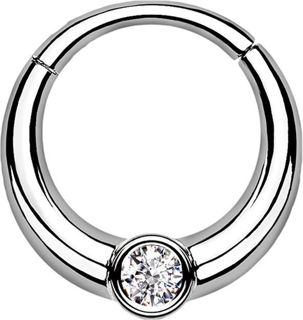 Star Piercing Micro Segmentring klappbar silber unten dicker mit Kristall (Chirurgenstahl 316L, ohne Messing)