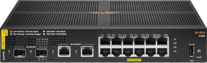 Actual product image HPE E Aruba 6100 Switch 2 SFP+ Ports, 2x SFP Ports, PoE, 1 USB Type C Console Port, 1 USB T (14 Ports)