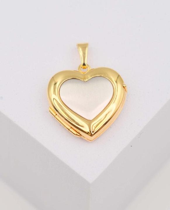 Immagine prodotto Muau Ciondolo medaglione bicolore oro giallo/bianco 750 cuore 23x18 mm (750, Oro giallo 18 carati, Oro bianco)
