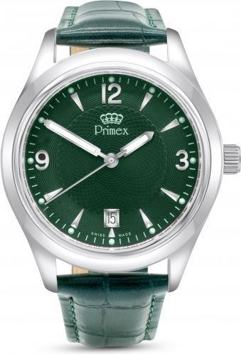 Image du produit Primex Montre Swiss Made - Bracelet Cuir Vert - Cadran Vert - Etanche 50 M (Montre analogique, 210 mm)