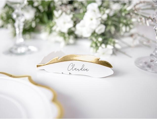 Produktbild Partydeco Place cards - Feathers, gold, 10.5x3cm (1 pkt / 10 pc.)