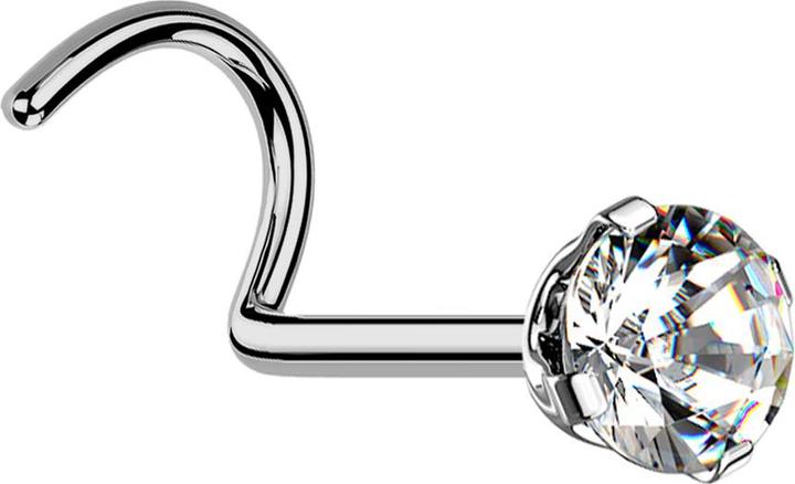 Star Piercing Nasenstecker gebogen silber runder Kristall silber gefasst (ohne Messing, Titan G23)