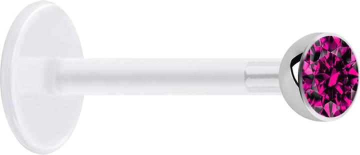 Immagine prodotto Star Piercing Micro Labret trasparente con sfera e cristallo fucsia (senza ottone, Acciaio chirurgico 316L, Bioflex)