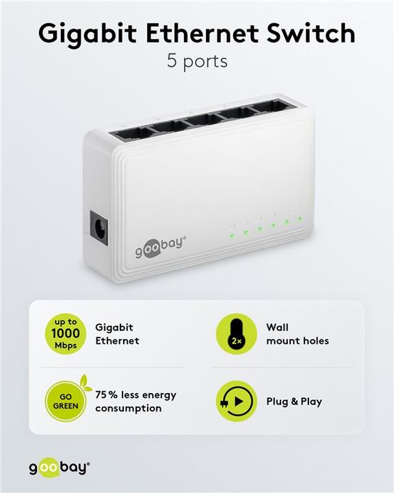 Produktbild Goobay 5-Port Gigabit Ethernet Netzwerk-Switch (5 Ports)